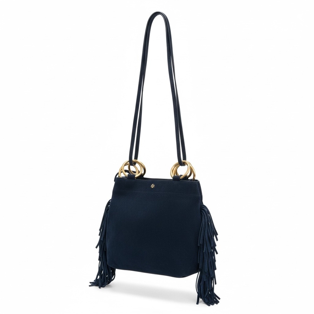 Tory Burch Suede Fringe Ring Tote – Navy | EUC Festival Ready - Picture 10 of 17